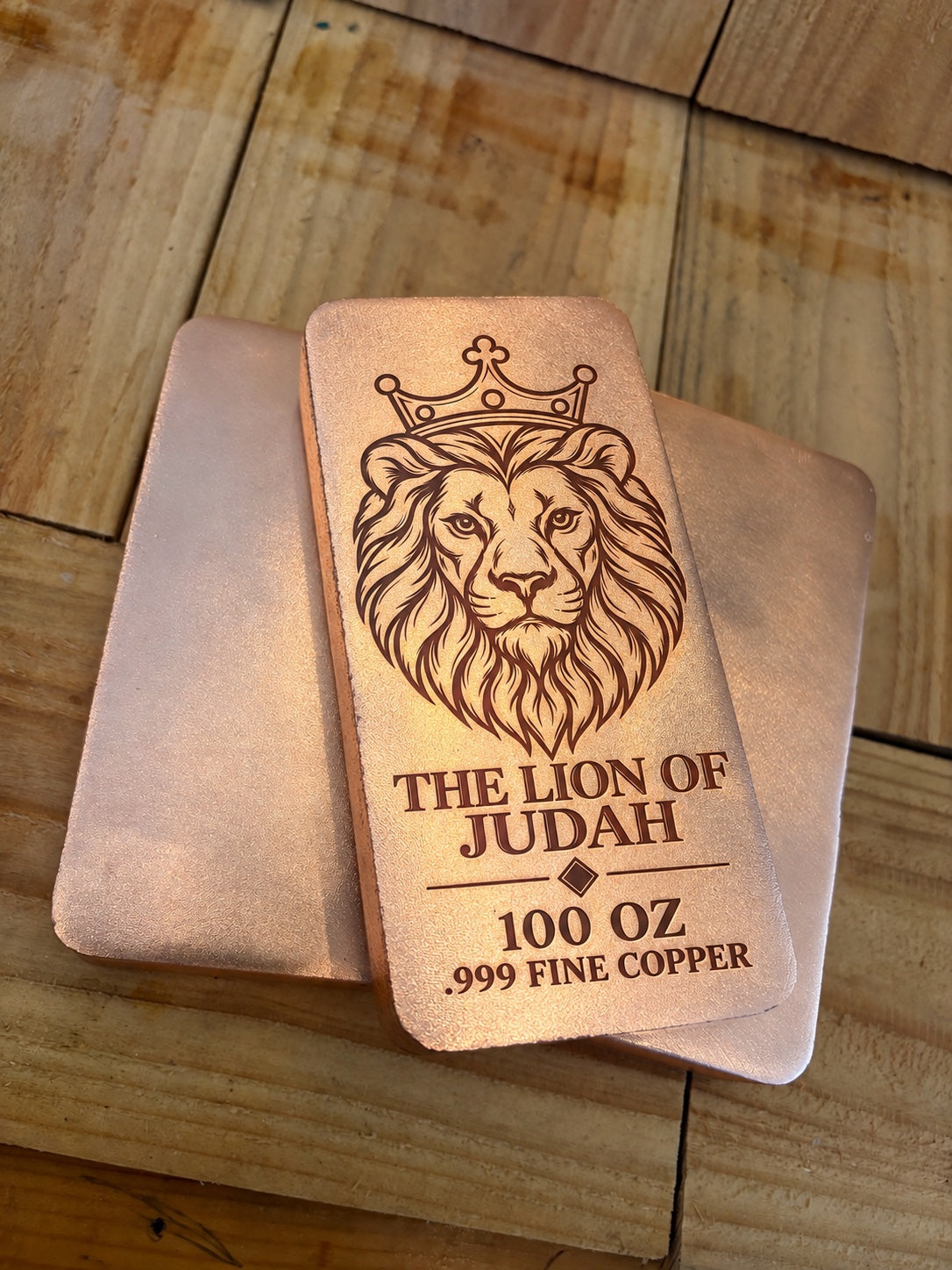 100oz Lion of Judah copper bar stack view