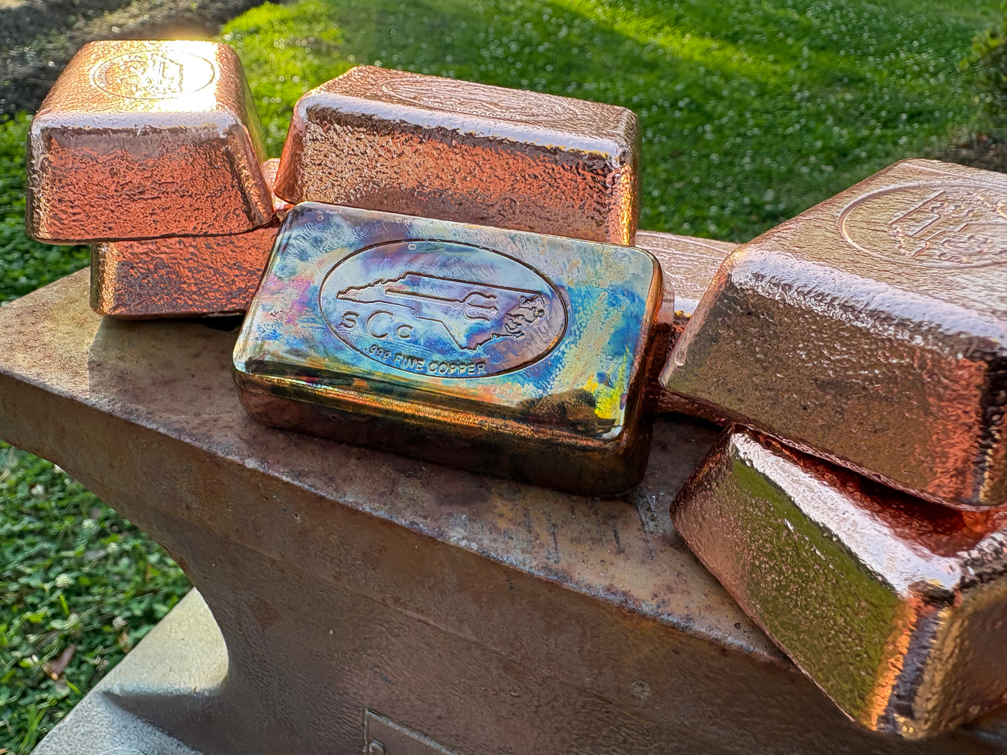 1 Pound .999 copper bar : Hi Polish Heat Painted