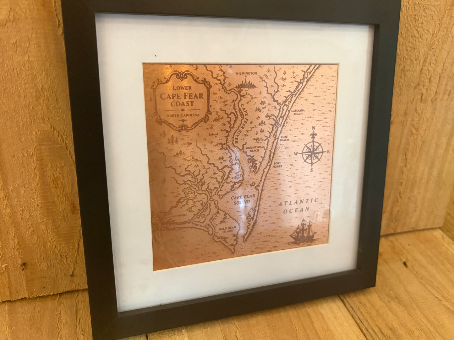 6" x 6" Framed Engraved Copper Cape Fear Coastline