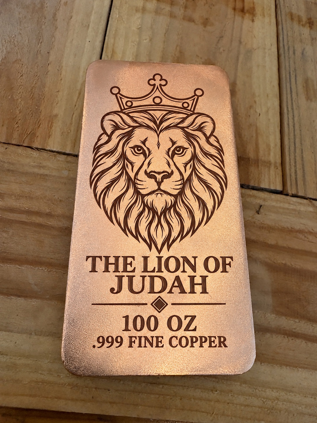 100oz Lion of Judah .999 fine copper bar front view