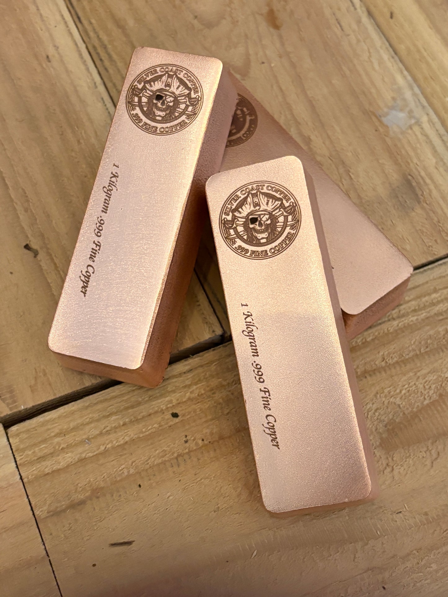 1 Kilogram .999 Copper Bar - Pirate logo  Satin Finish
