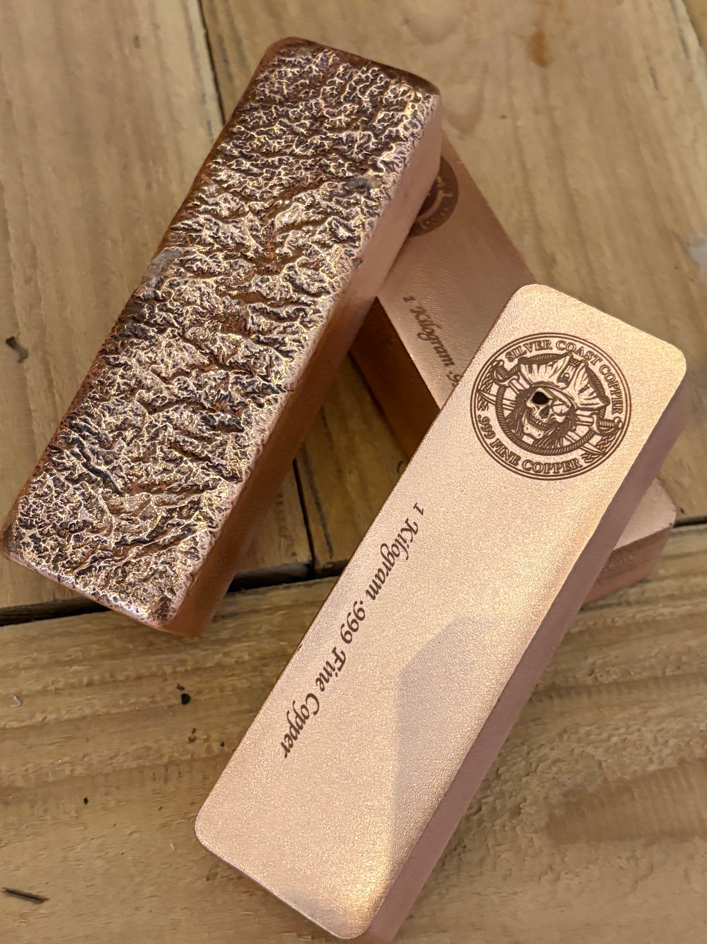 1 Kilogram .999 Copper Bar - Pirate logo  Satin Finish