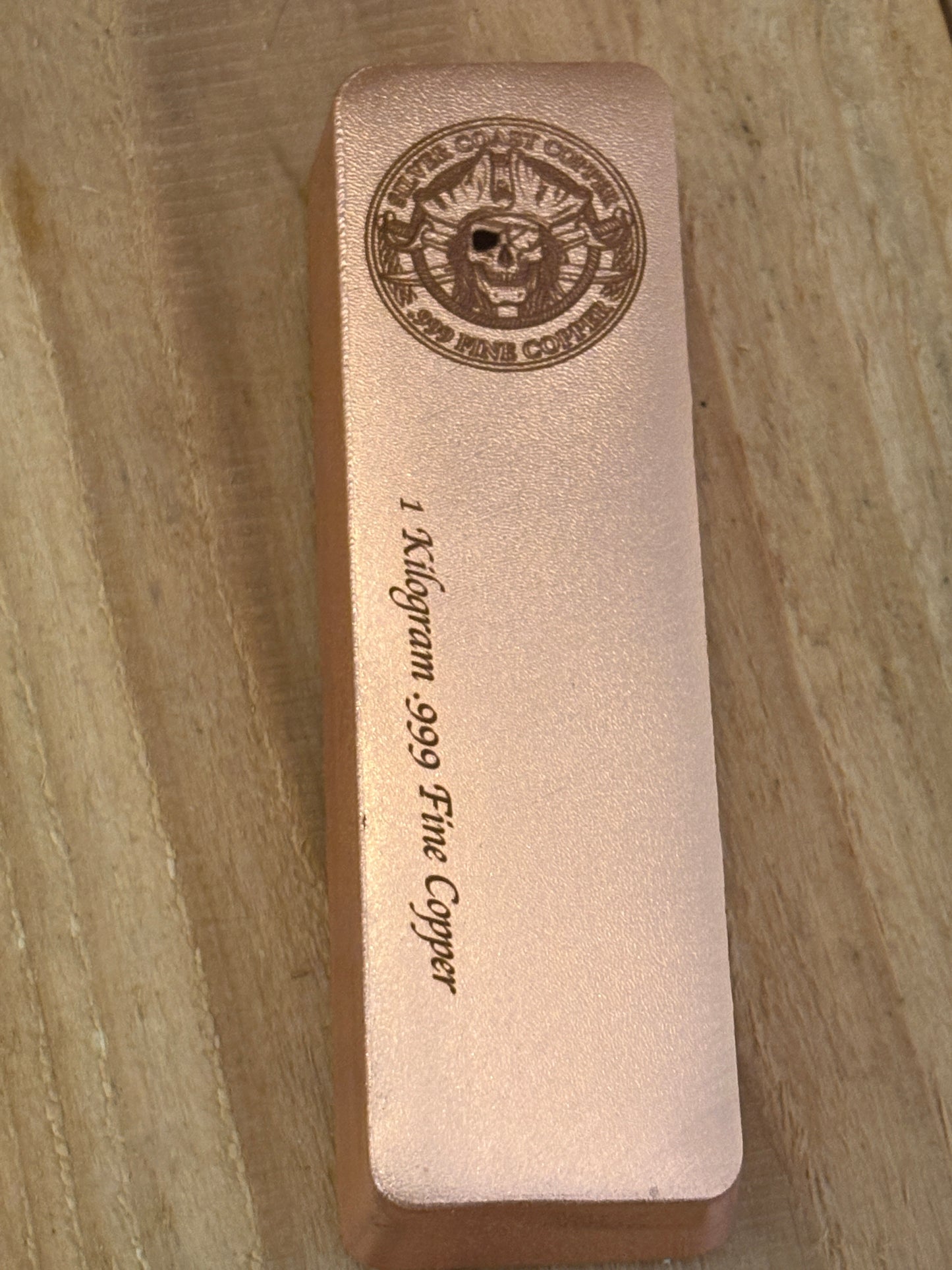 1 Kilogram .999 Copper Bar - Pirate logo  Satin Finish