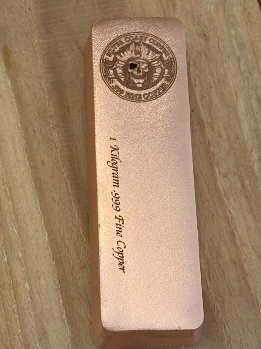 1 Kilogram .999 Copper Bar - Pirate logo  Satin Finish