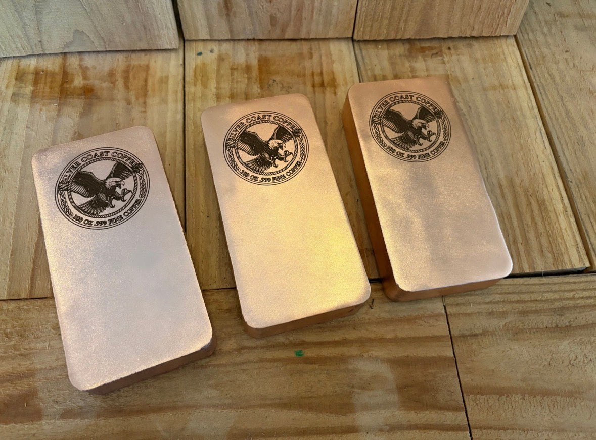 100 Oz .999 Fine Copper Bar - Eagle Engraved Satin Finish