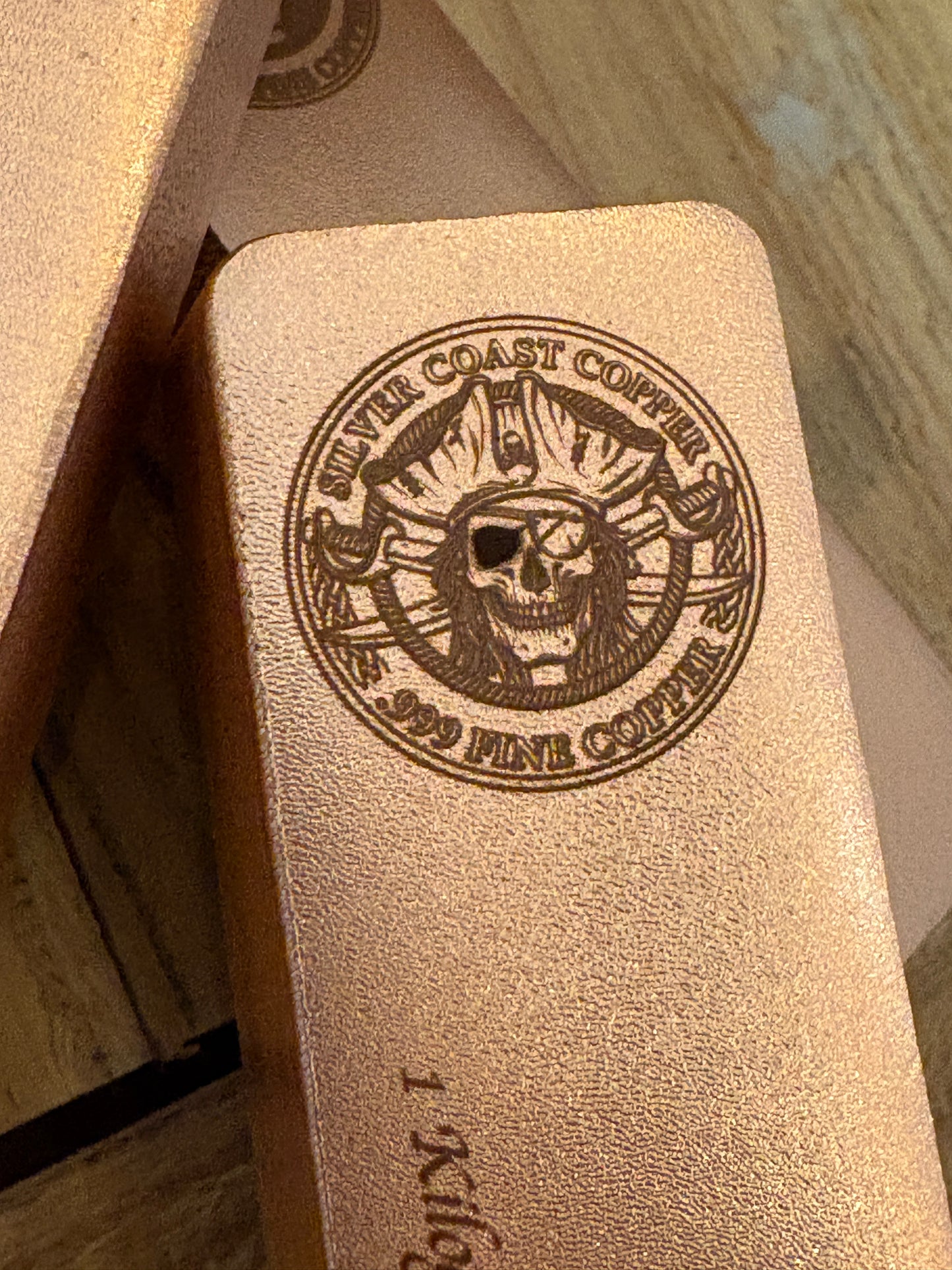 1 Kilogram .999 Copper Bar - Pirate logo  Satin Finish