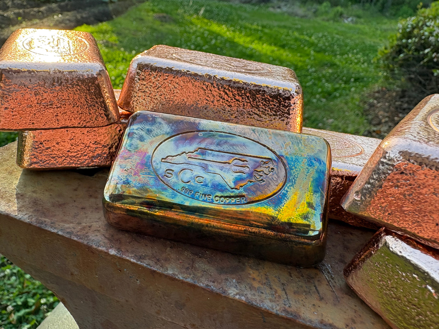 1 Pound .999 copper bar : Hi Polish Heat Painted