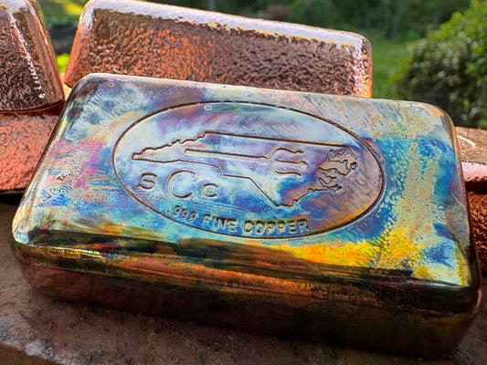 1 Pound .999 copper bar : Hi Polish Heat Painted