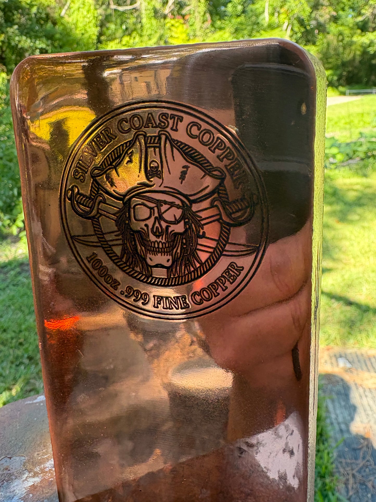 100oz .999 Fine Copper: Engraved Pirate Hi Polish Face