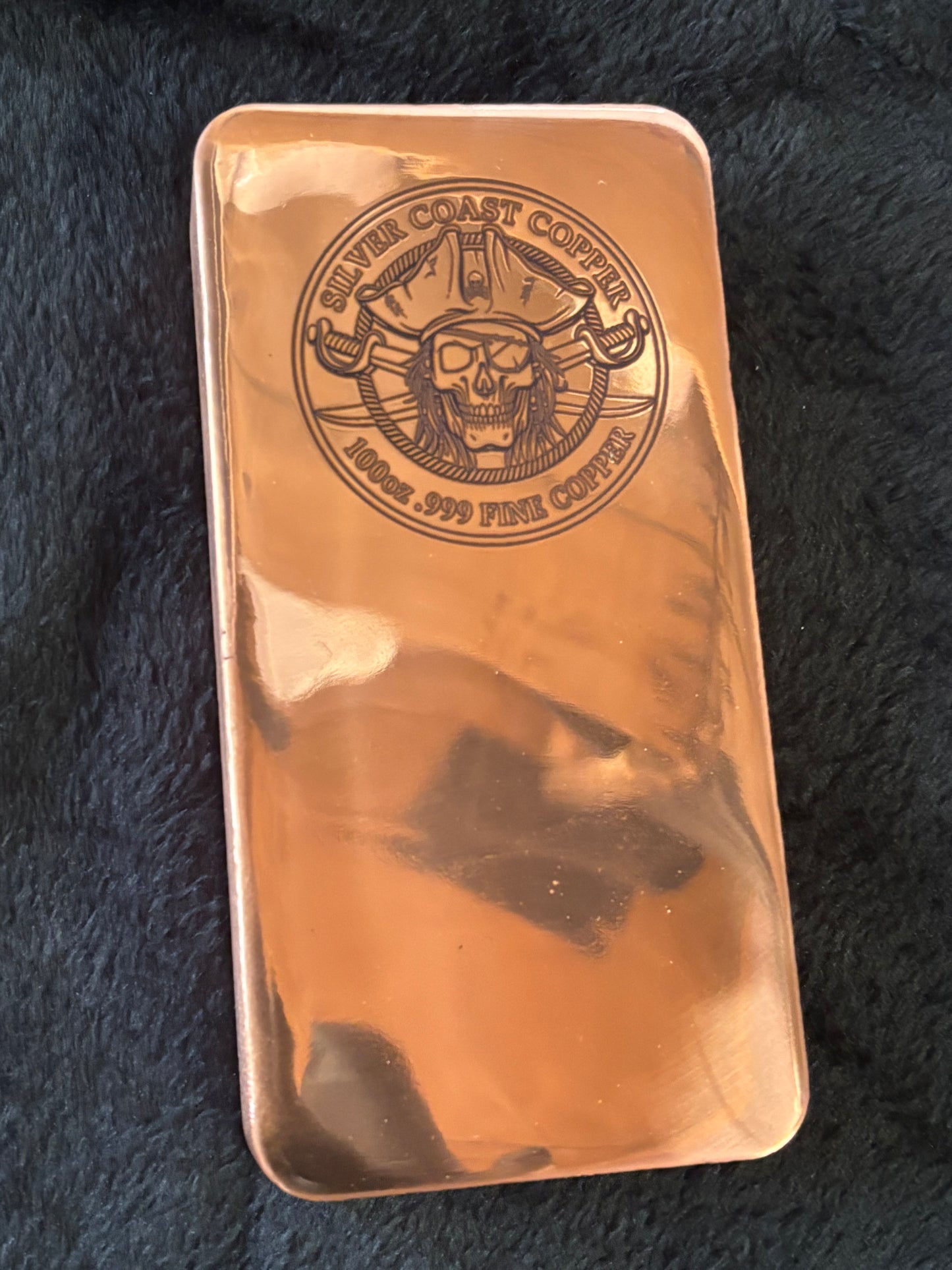 100oz .999 Fine Copper: Engraved Pirate Hi Polish Face