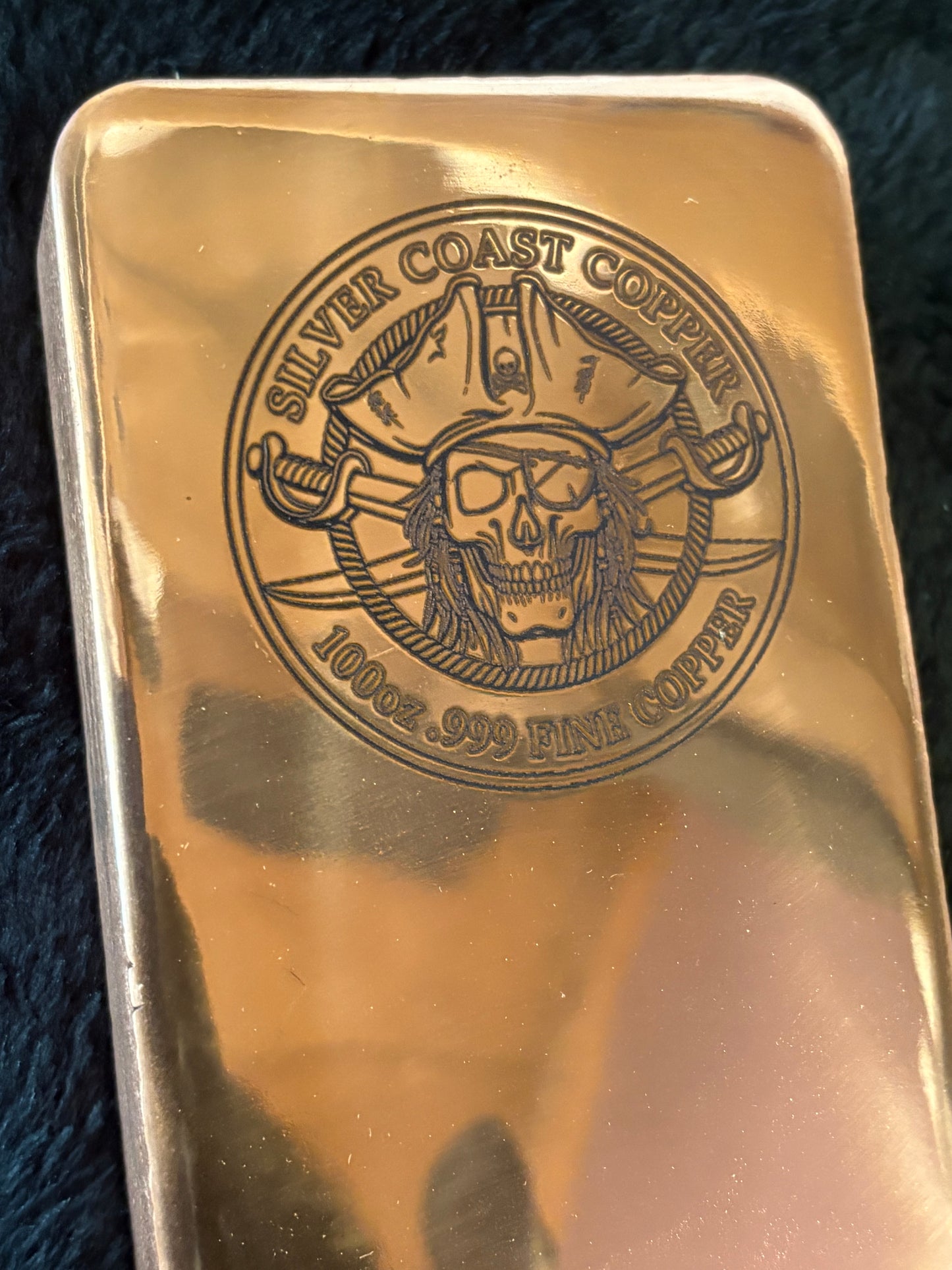 100oz .999 Fine Copper: Engraved Pirate Hi Polish Face