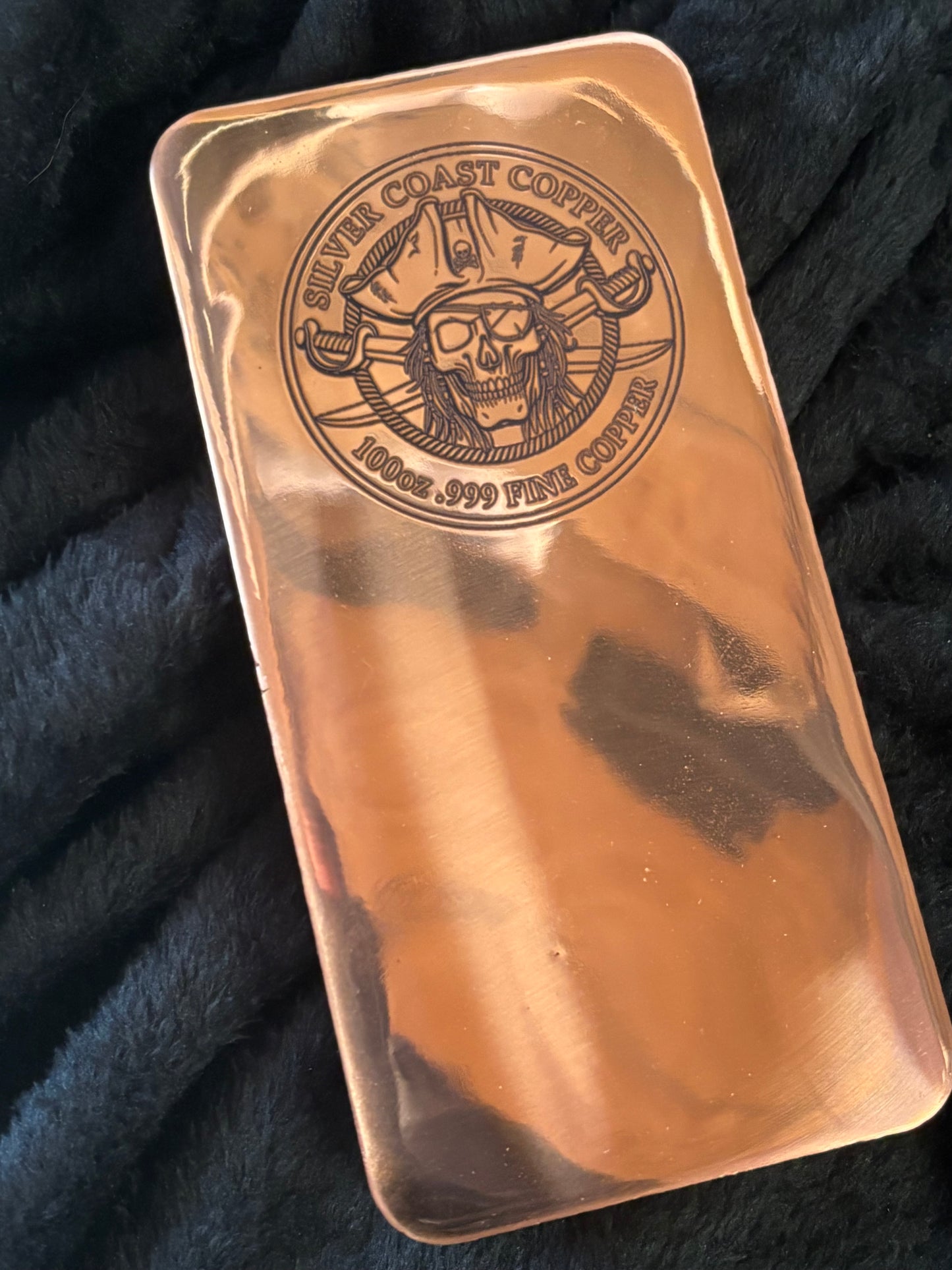 100oz .999 Fine Copper: Engraved Pirate Hi Polish Face