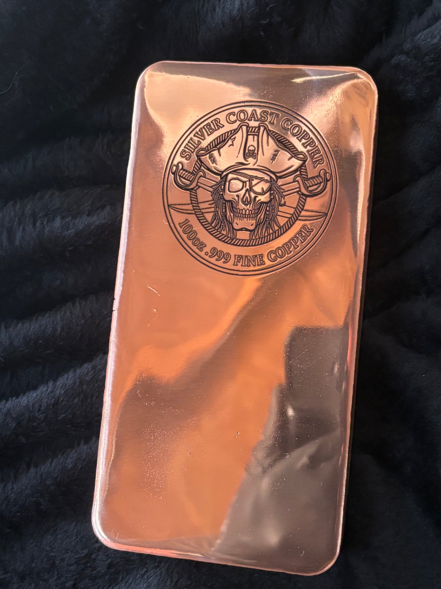 100oz .999 Fine Copper: Engraved Pirate Hi Polish Face