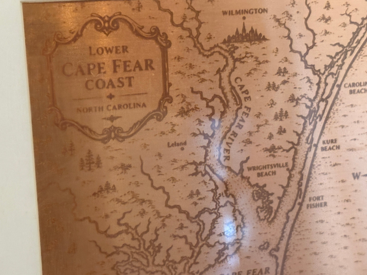 6" x 6" Framed Engraved Copper Cape Fear Coastline