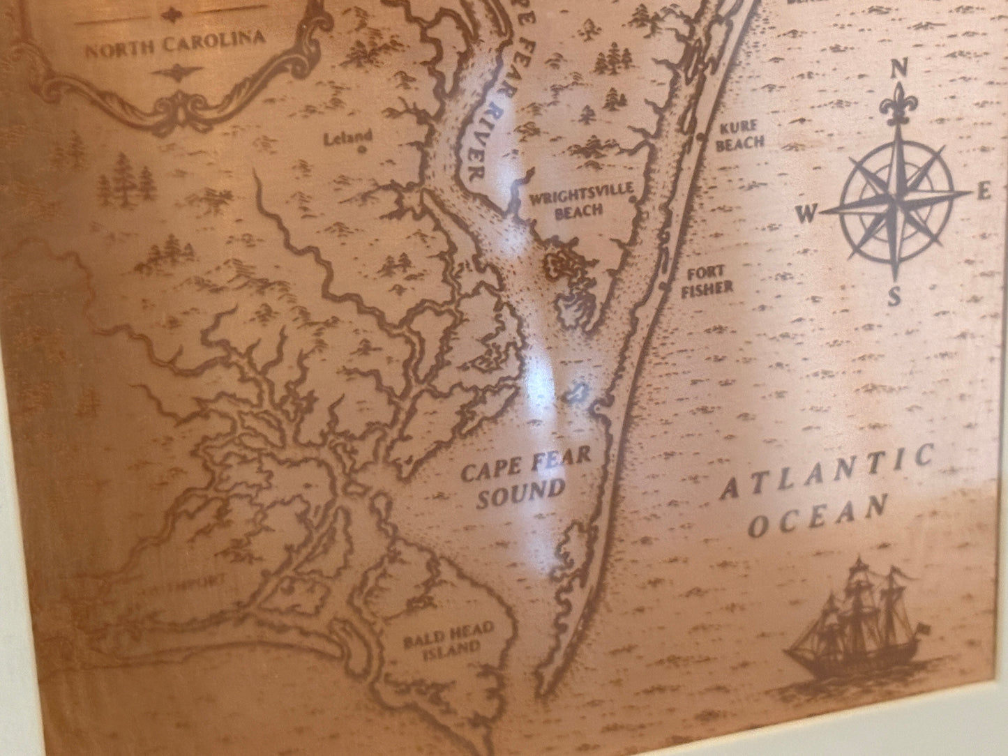 6" x 6" Framed Engraved Copper Cape Fear Coastline