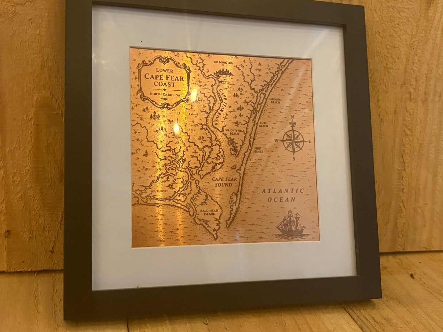 6" x 6" Framed Engraved Copper Cape Fear Coastline