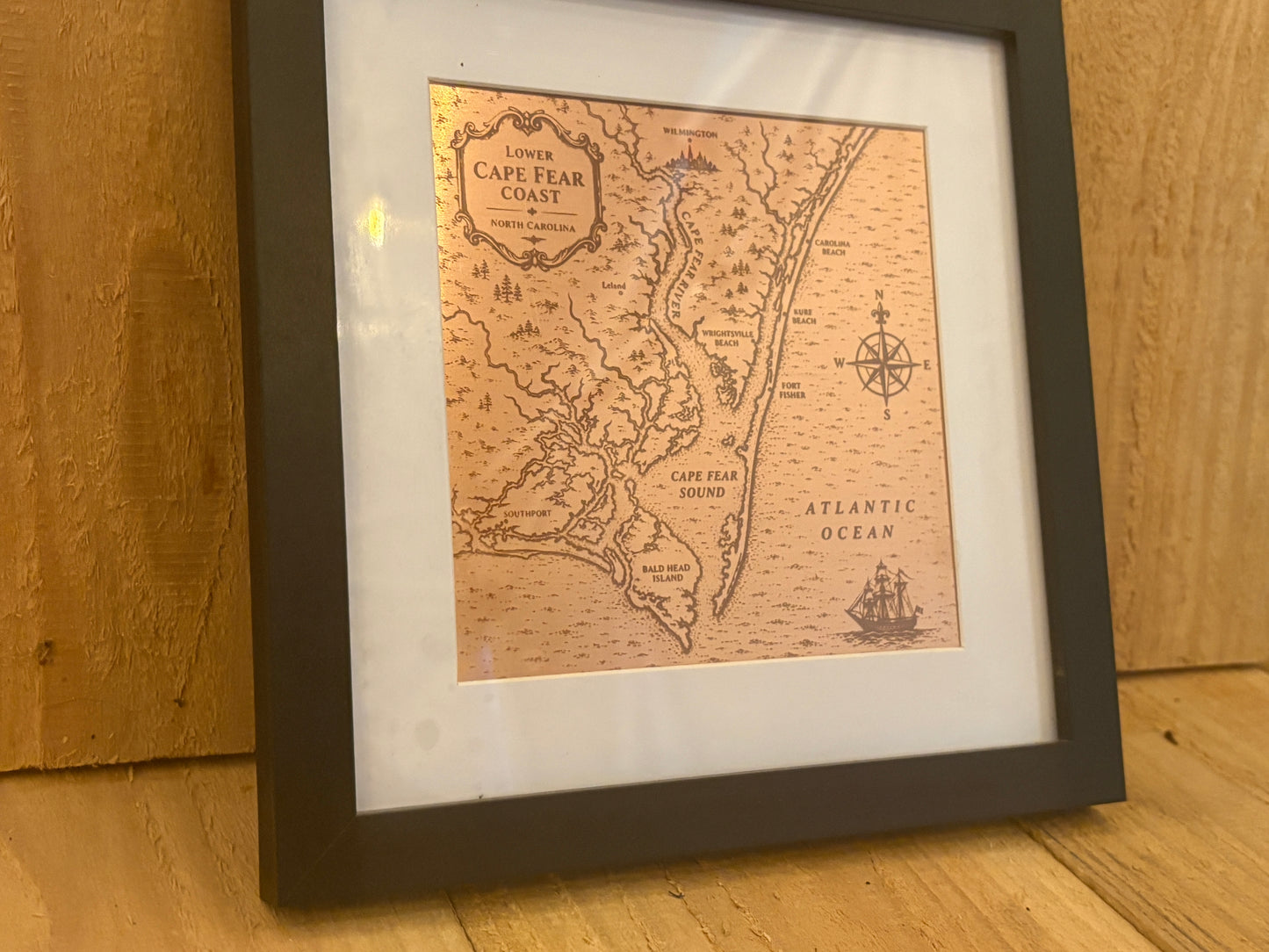 6" x 6" Framed Engraved Copper Cape Fear Coastline