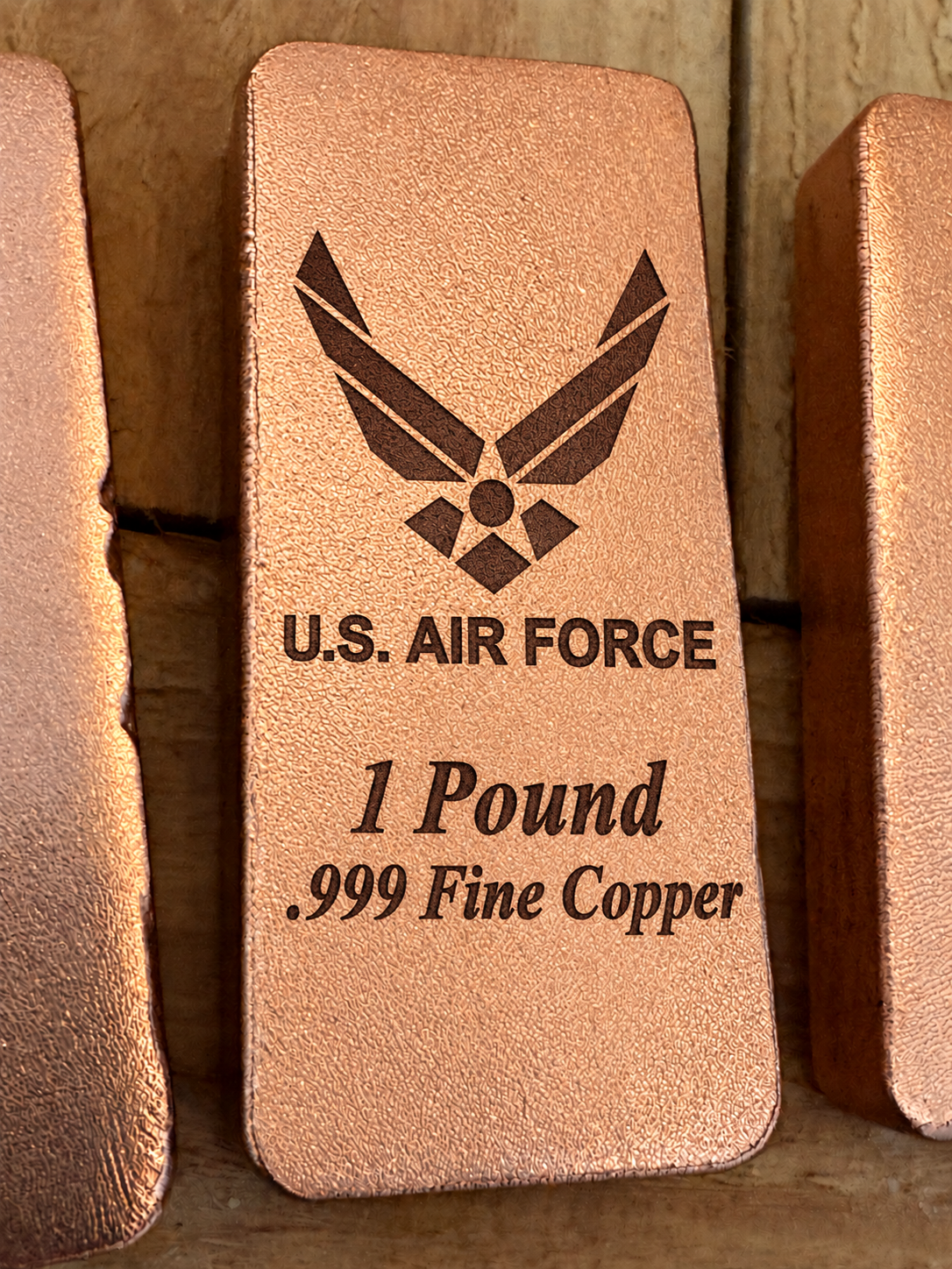 Air Force 1 Pound .999 Fine Copper bar engraving mockup, front view