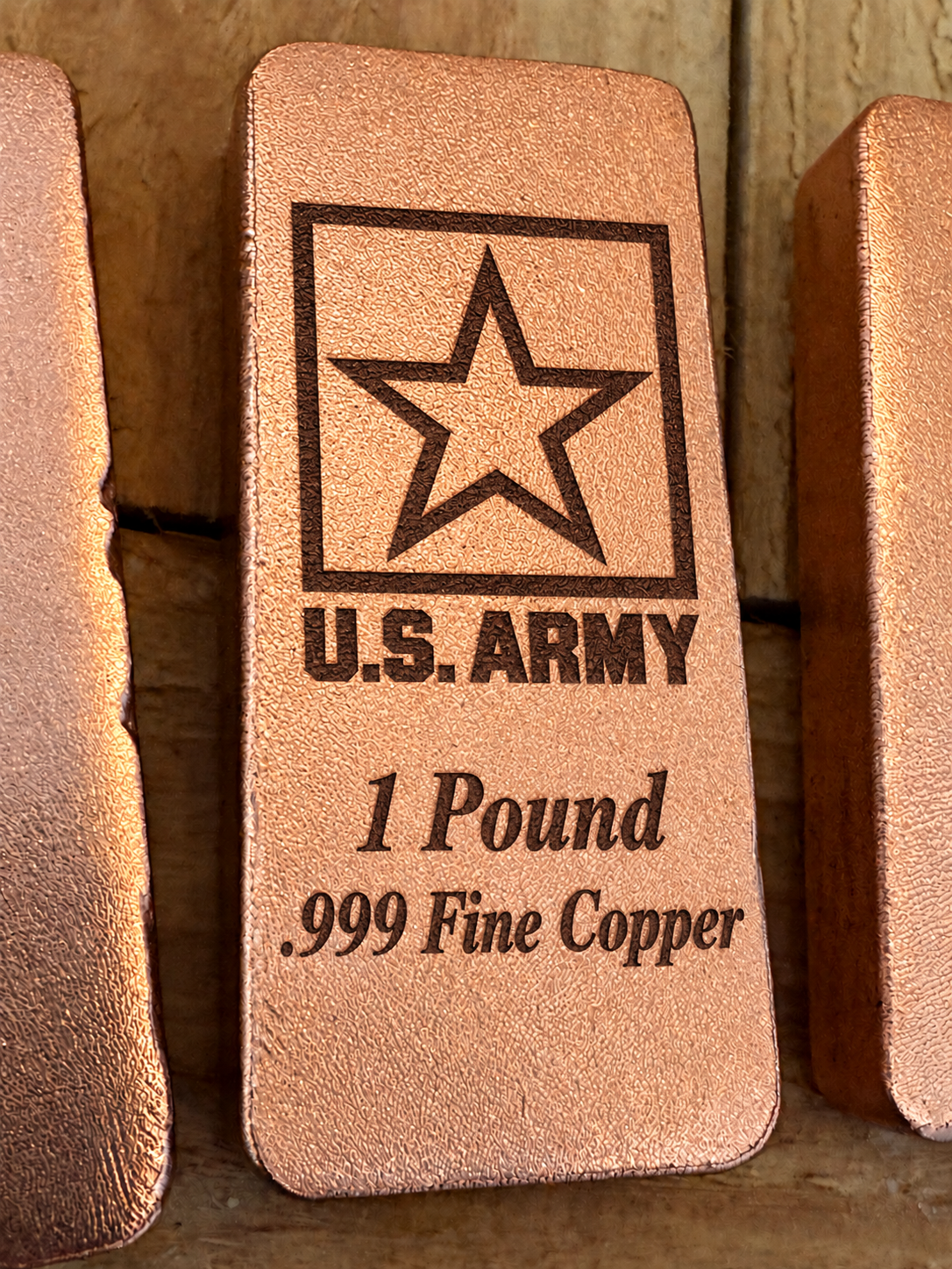Army 1 Pound .999 Fine Copper bar engraving mockup, front view