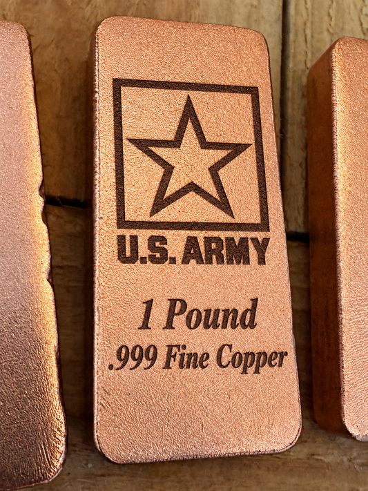 Army 1 Pound .999 Fine Copper bar engraving mockup, front view