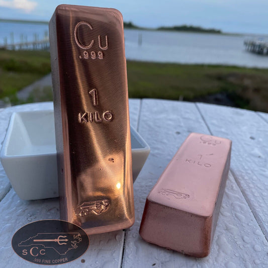 1 Kilogram .999 Copper Bar - Hi Polish Face