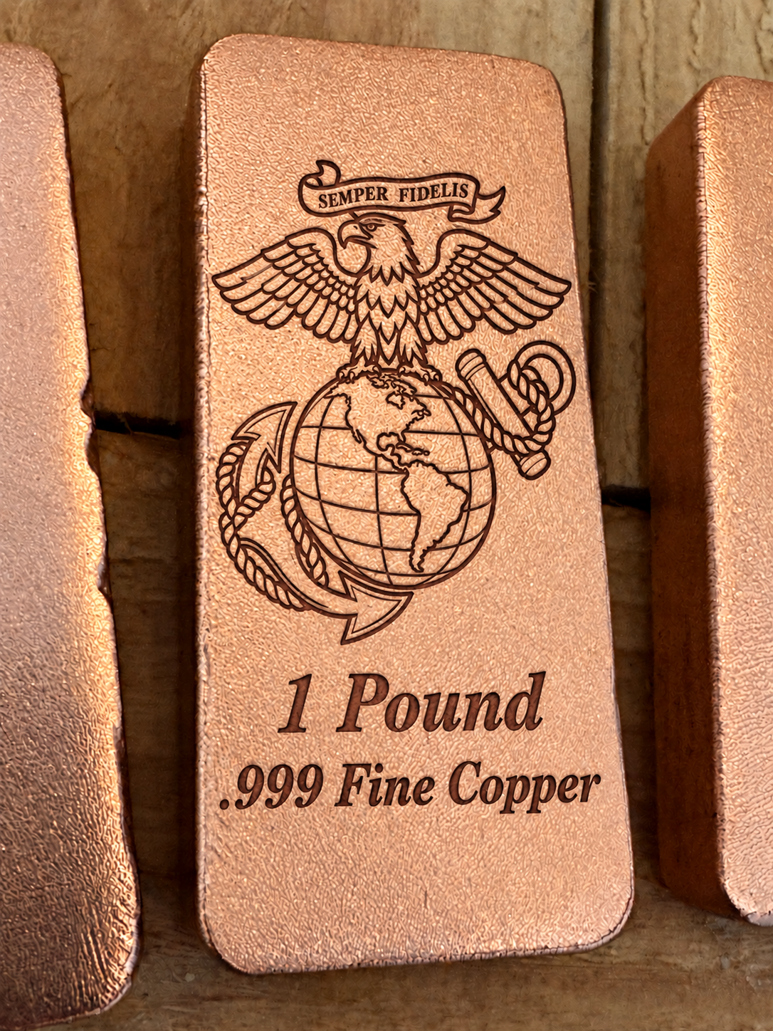 Marine Corps 1 Pound .999 Fine Copper bar engraving mockup, front view