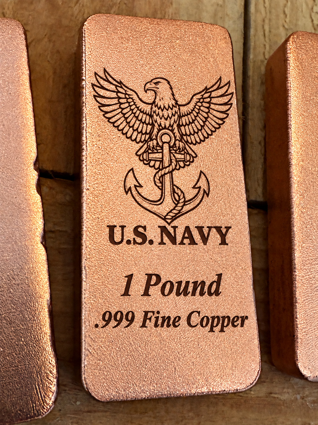 Navy 1 Pound .999 Fine Copper bar engraving mockup, front view